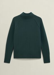 Dark Green Lorraine Wool Blend Turtle Neck Knitted Sweater, Ponderosa Green, hi-res