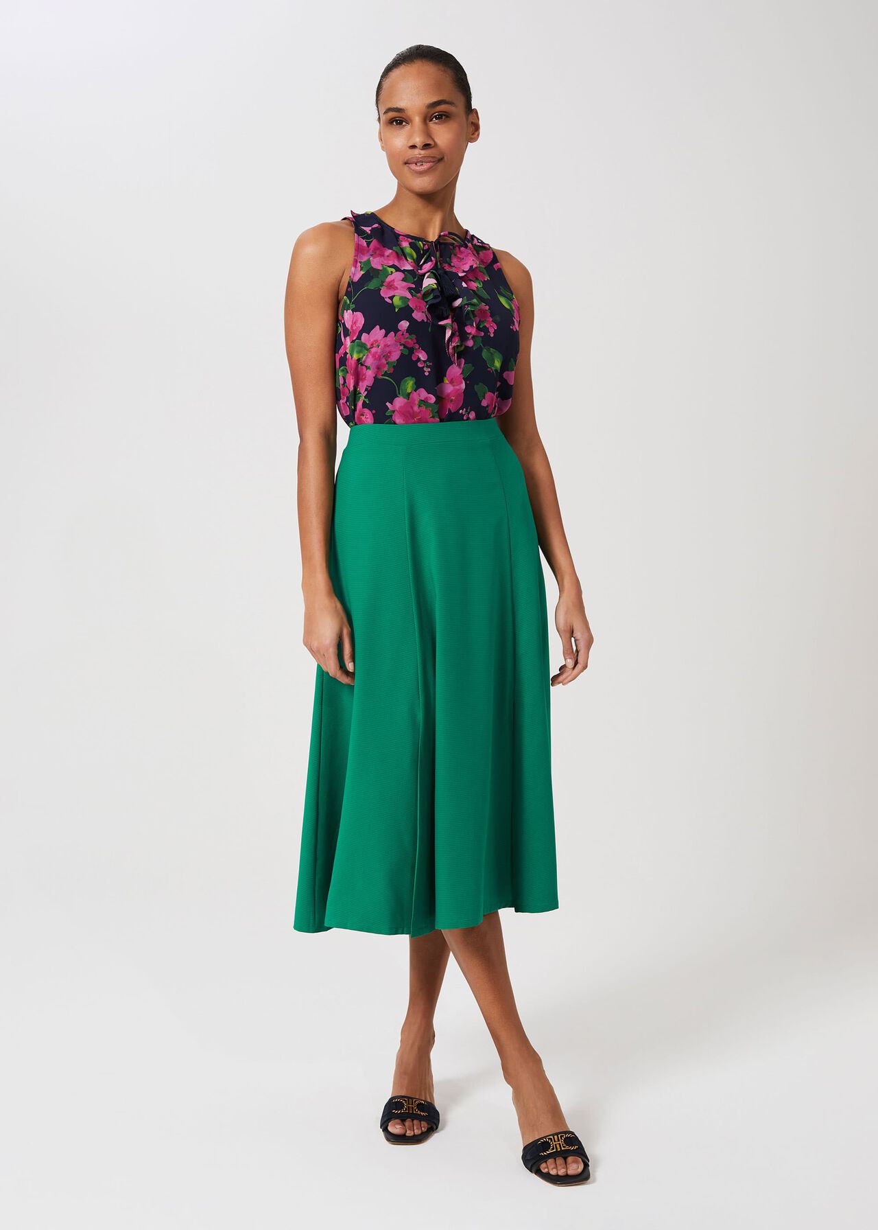 Marie Satin Midi Skirt, Field Green, hi-res