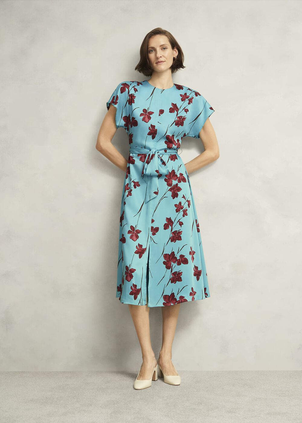 Hardwick Floral Tie Waist Dress, Blue Brown, hi-res