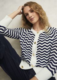 Lulu Cotton Cardigan, Navy Warm Ivory, hi-res