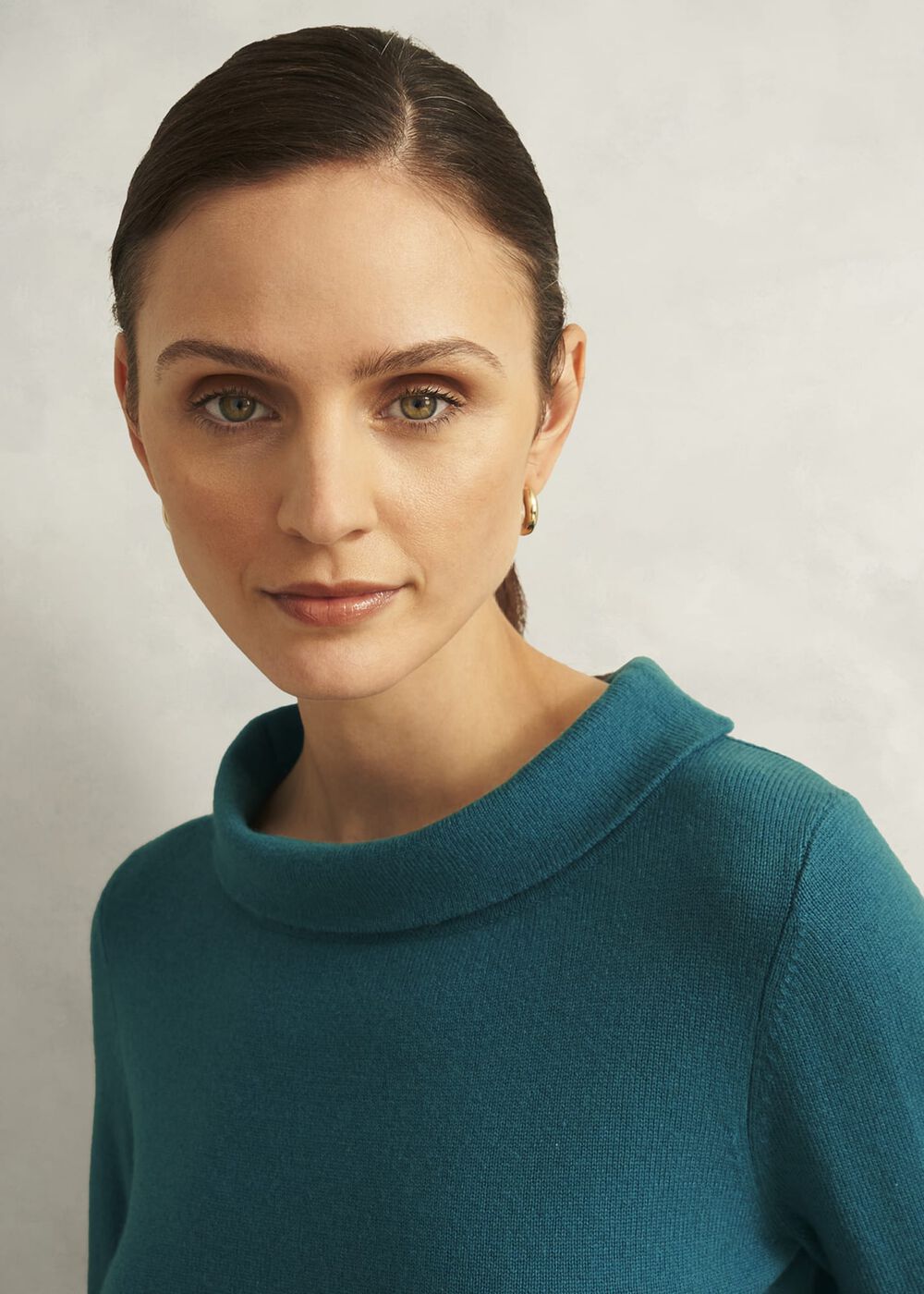 Dark Green Audrey Cashmere Blend Roll Neck Jumper, Deep Lake Green, hi-res