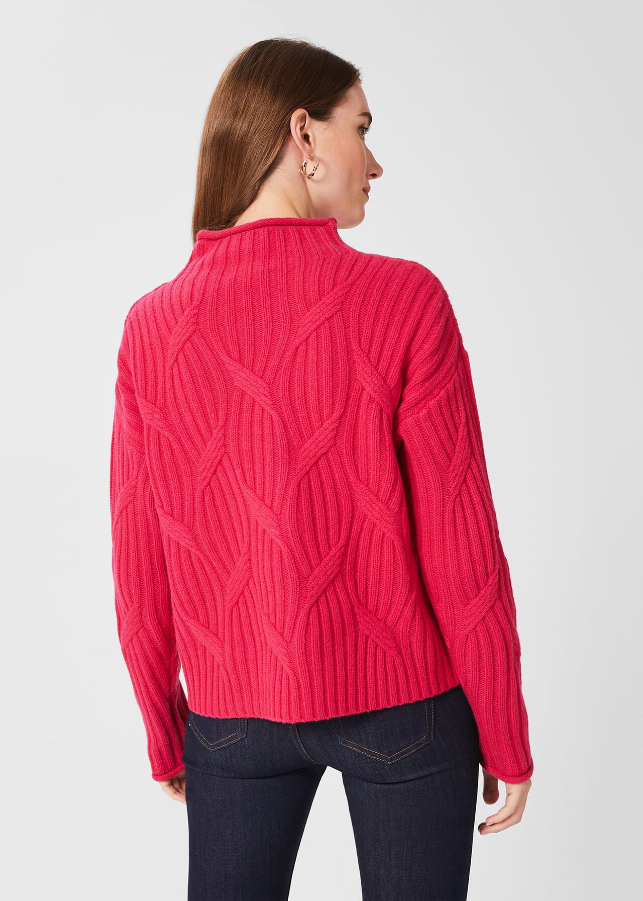 Malikah Wool Blend Cable Jumper, Pink, hi-res