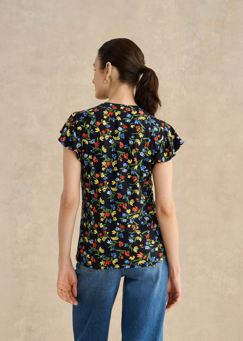 Lila Ruffle Sleeve Printed Top, Navy Multi, hi-res