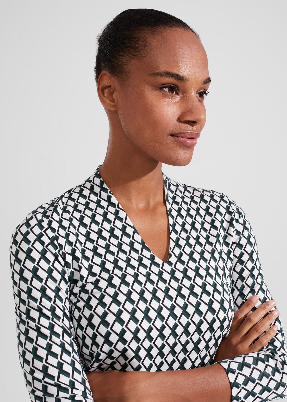 Aimee Printed Top, Ivory Green, hi-res