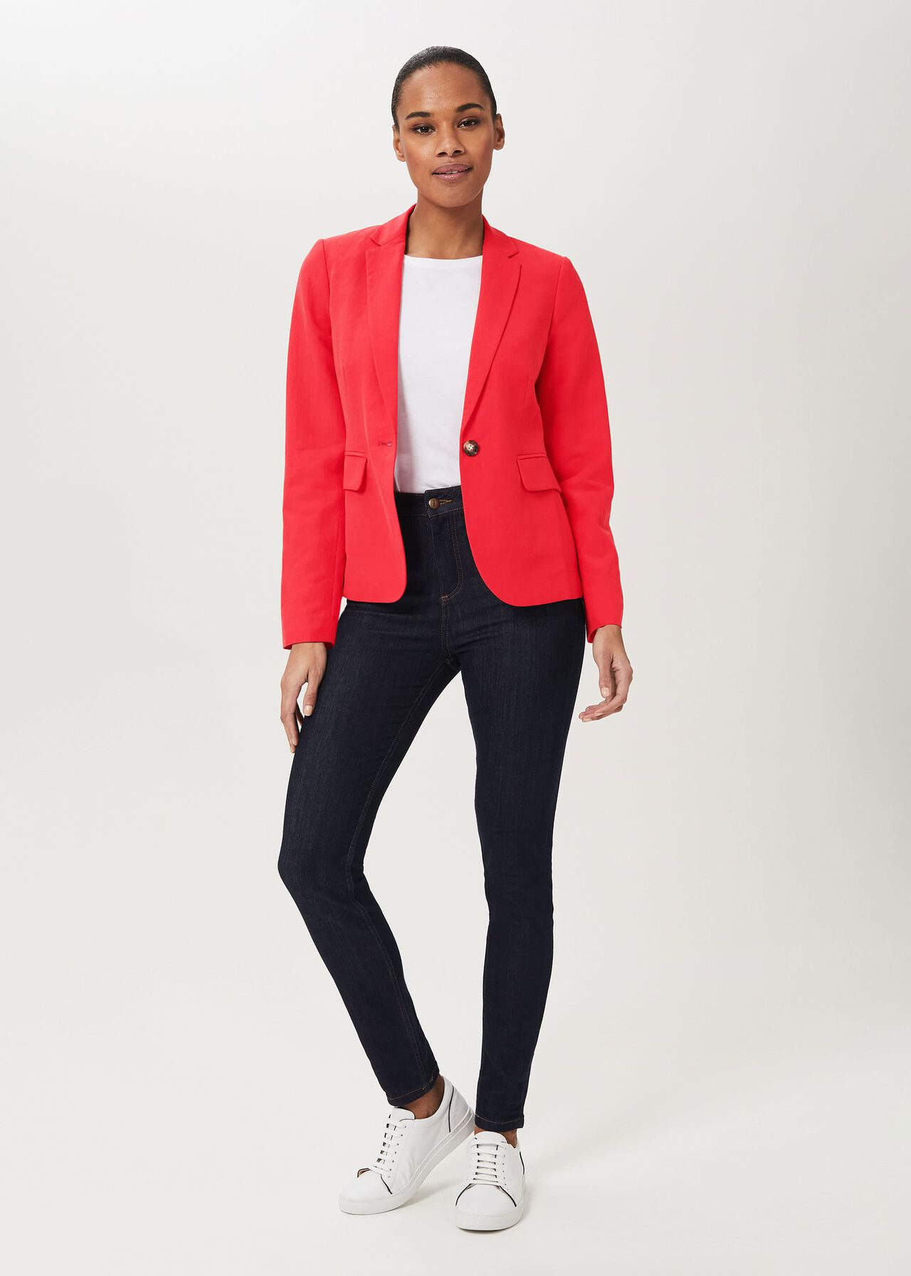 Trinity Silk Linen Jacket, Red, hi-res