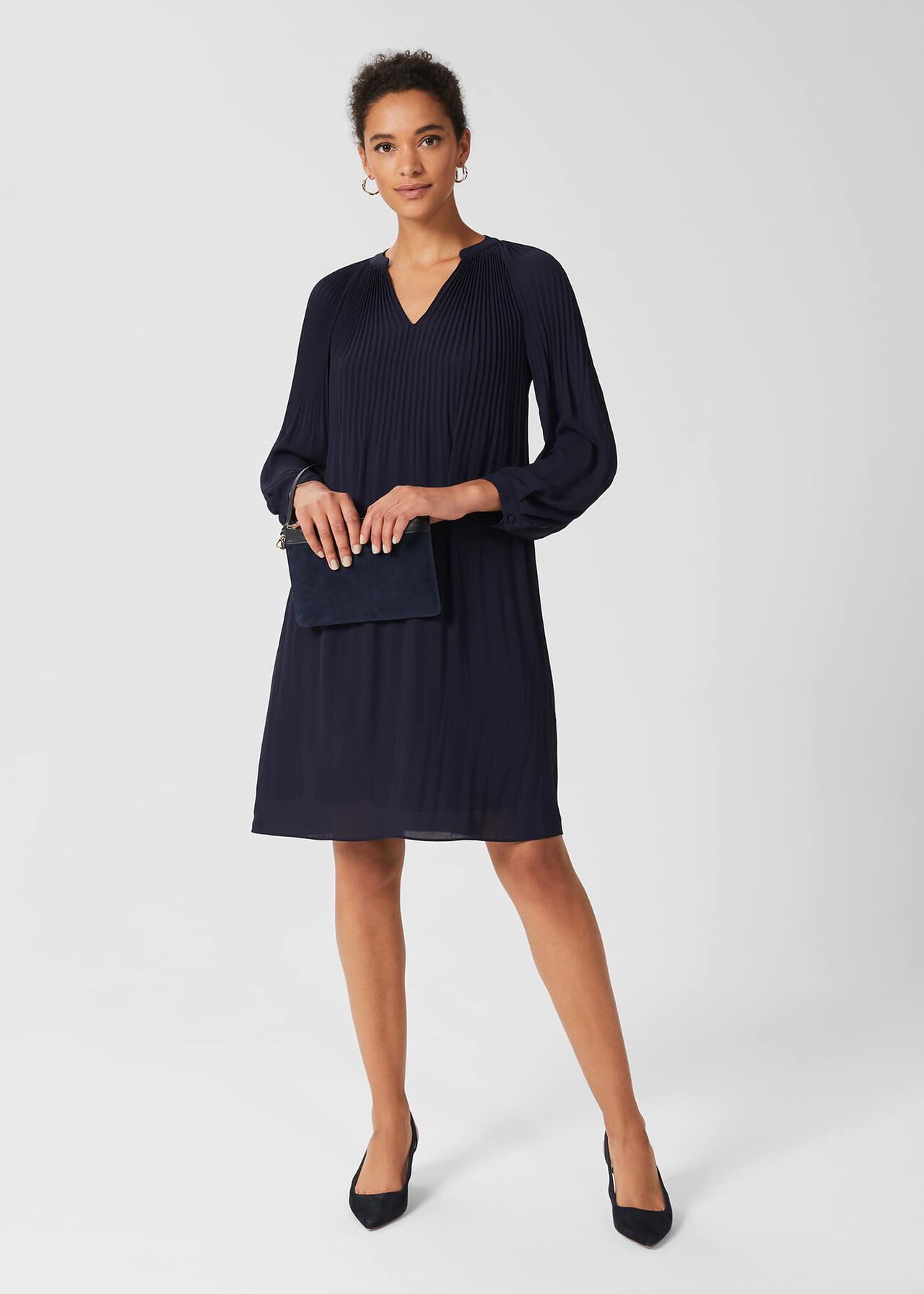 Emilia Pleated Dress, French Blue, hi-res