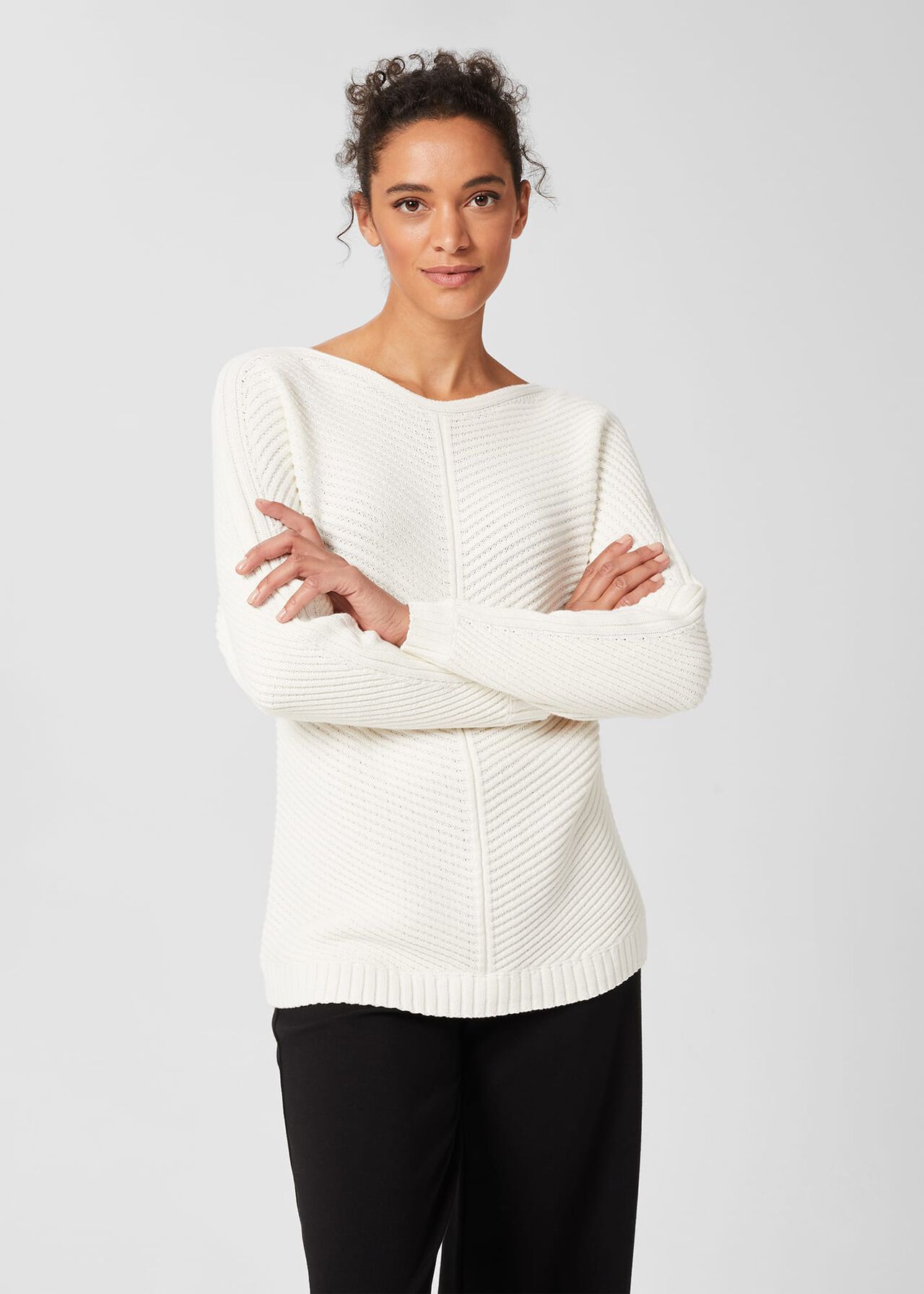 Mona Cotton Batwing Sweater, Ivory, hi-res