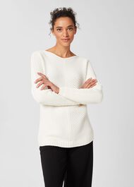 Mona Cotton Batwing Jumper, Ivory, hi-res