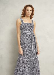 Kara Cotton Dress, Navy Ivory, hi-res