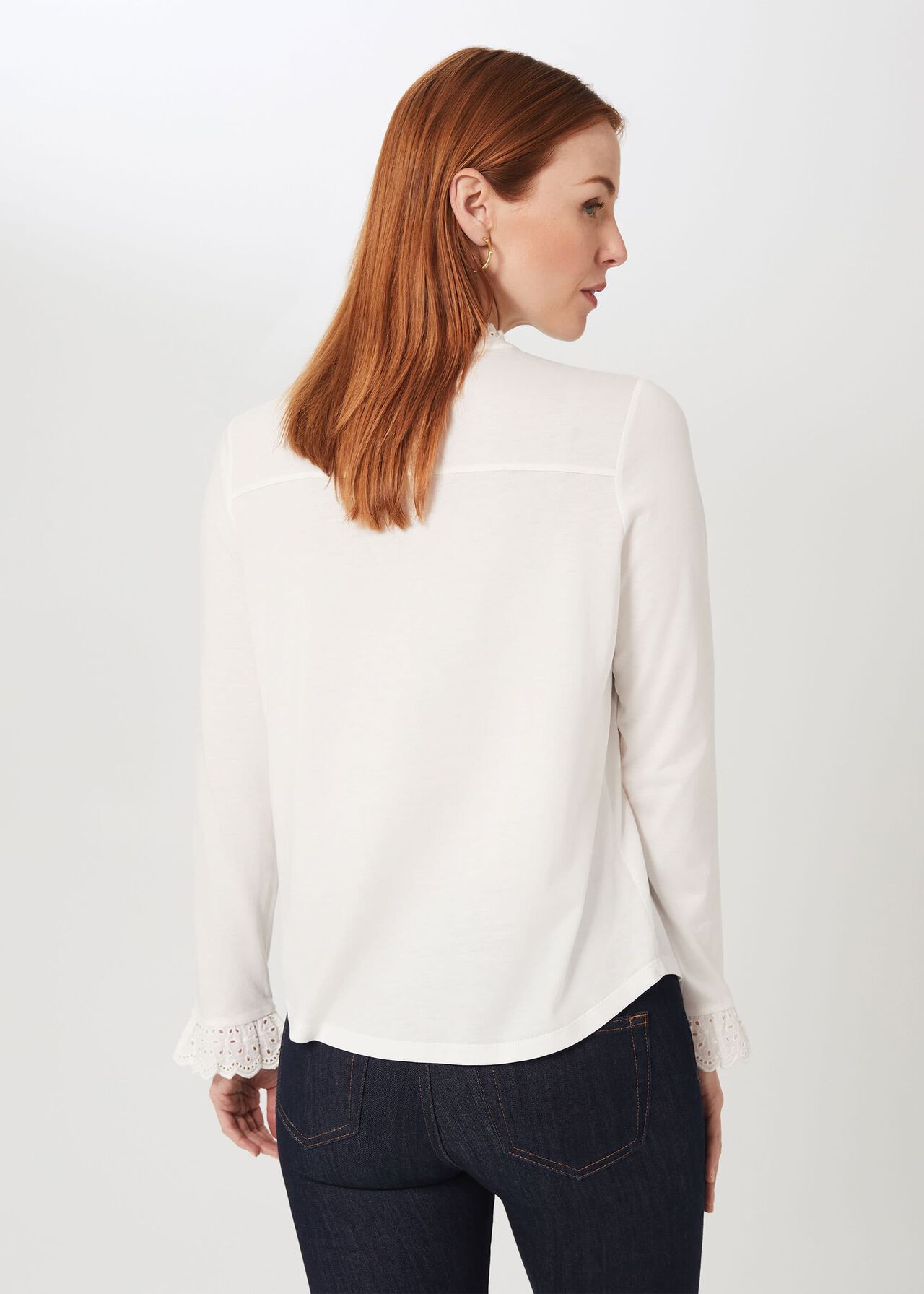 Adalee Broderie Cuff Blouse, Ivory, hi-res