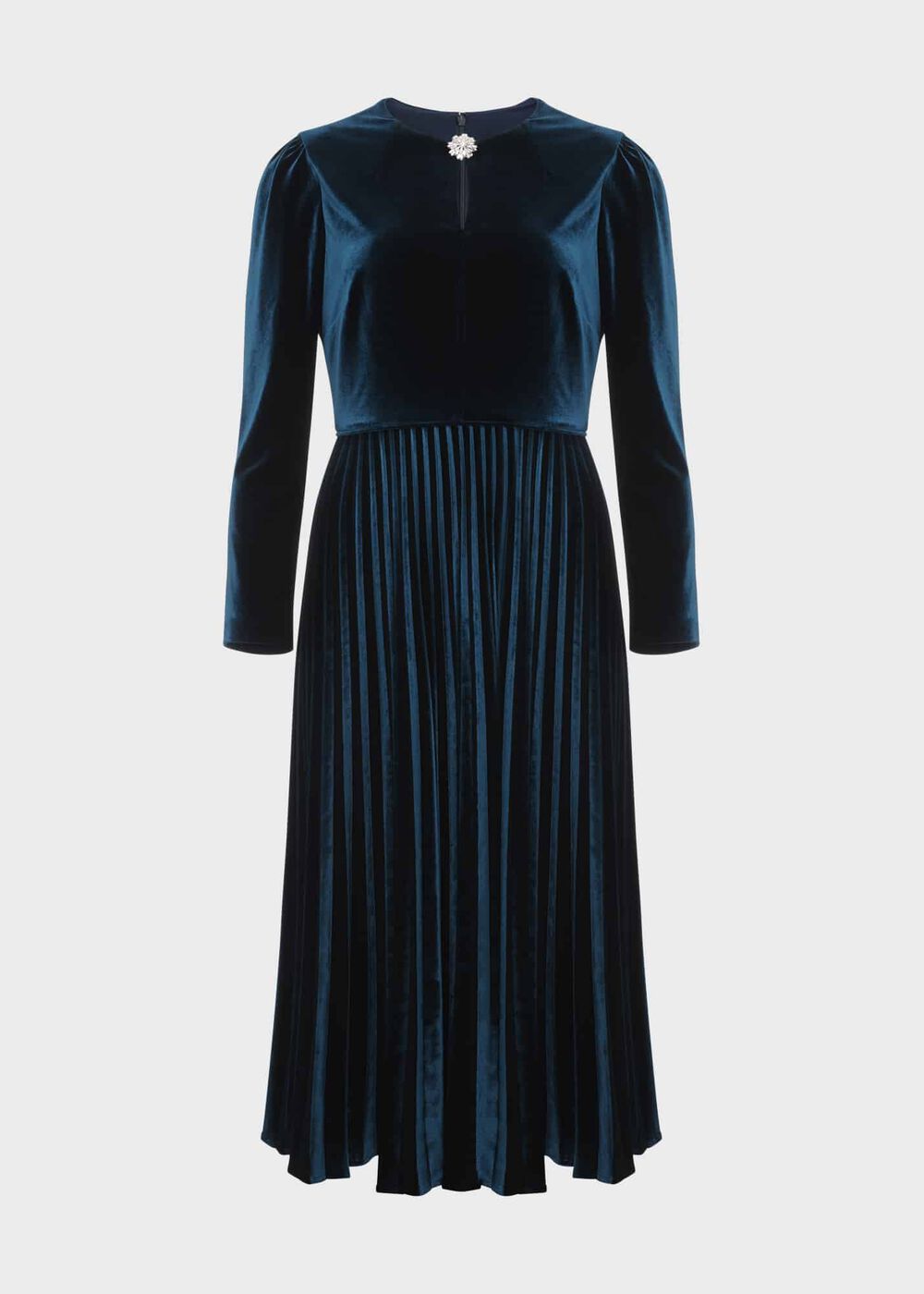 Rosalie Velvet Pleated Dress, Pine Green, hi-res