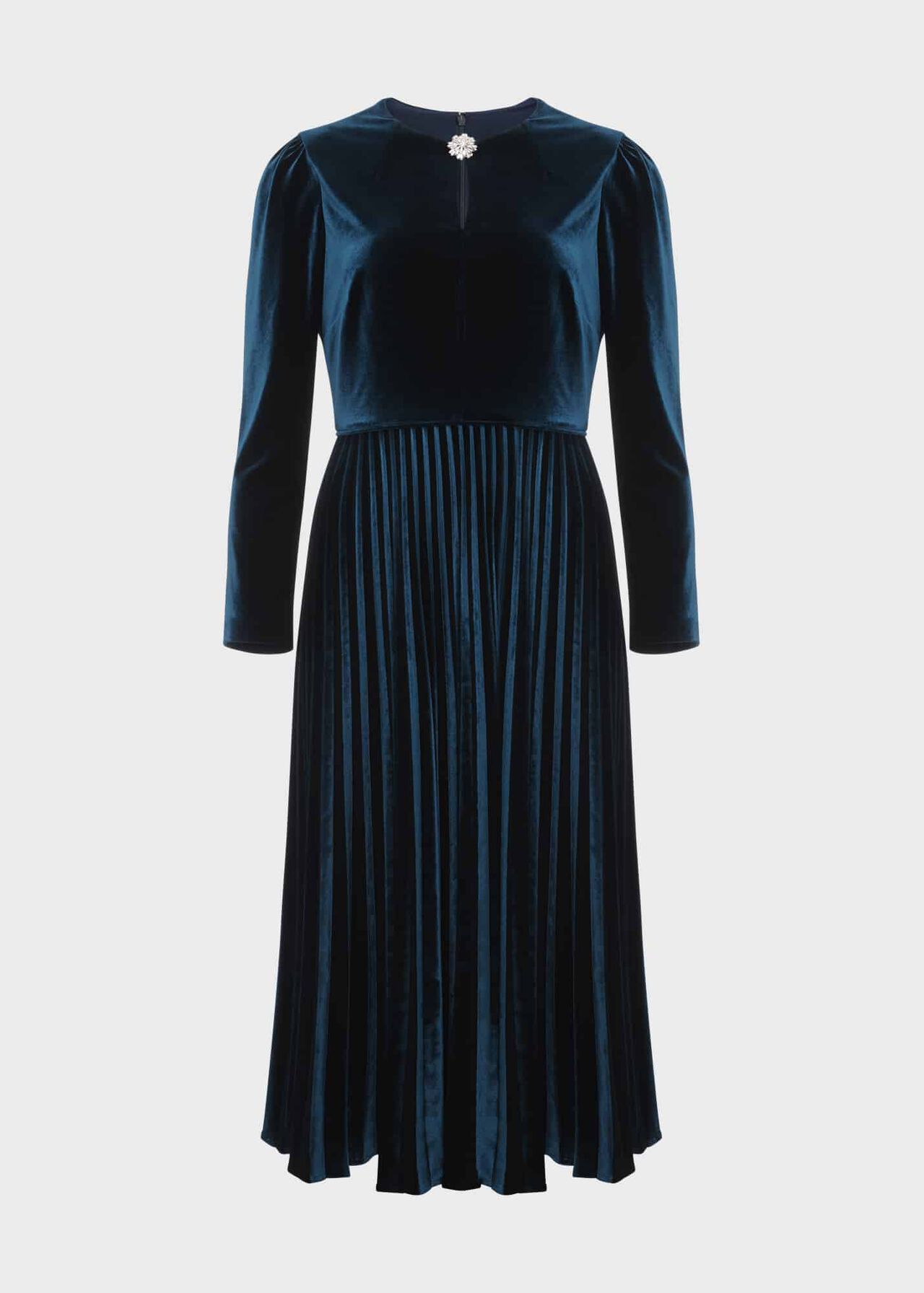Rosalie Velvet Pleated Dress, Pine Green, hi-res