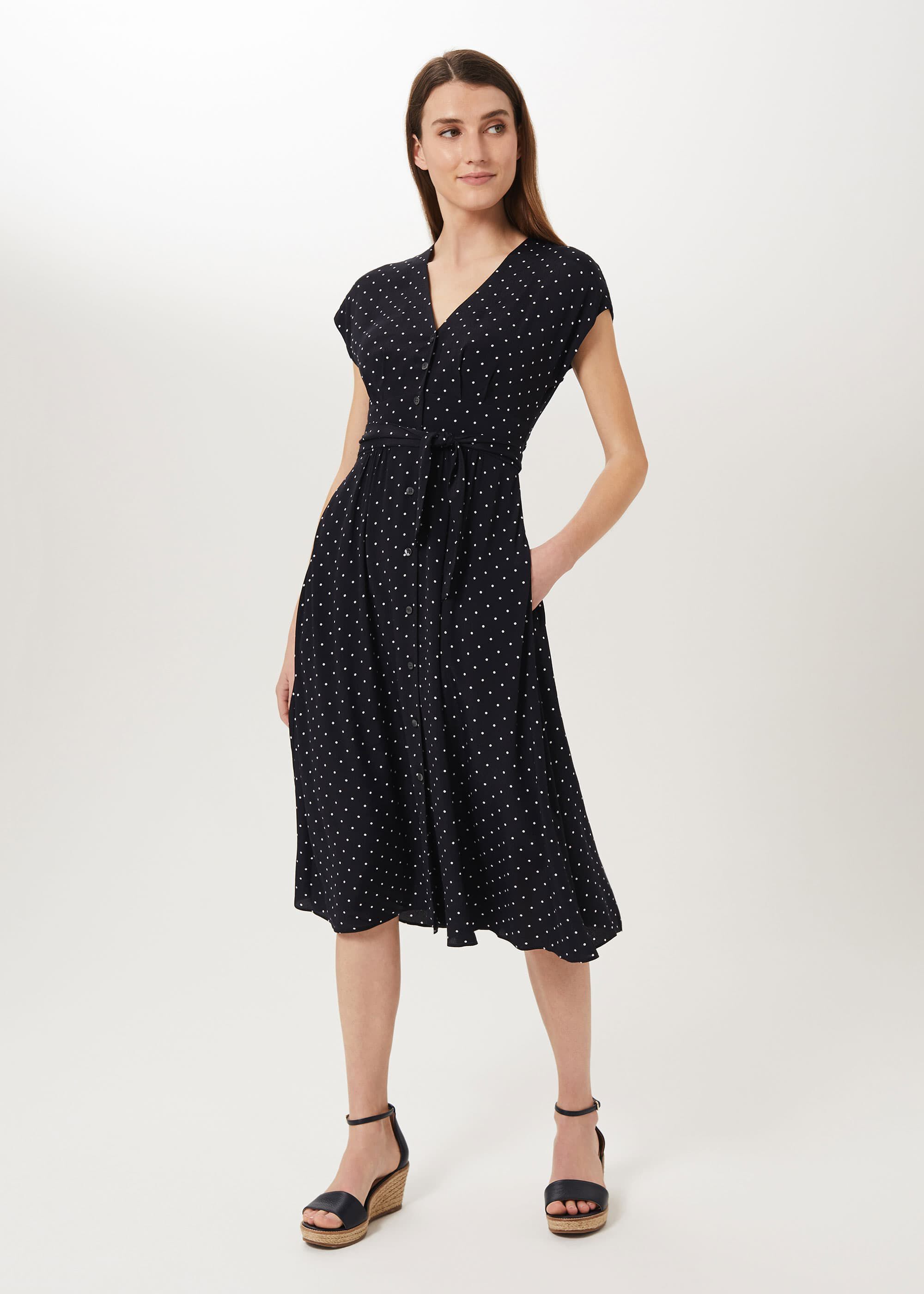 Navy spot midi dress sales