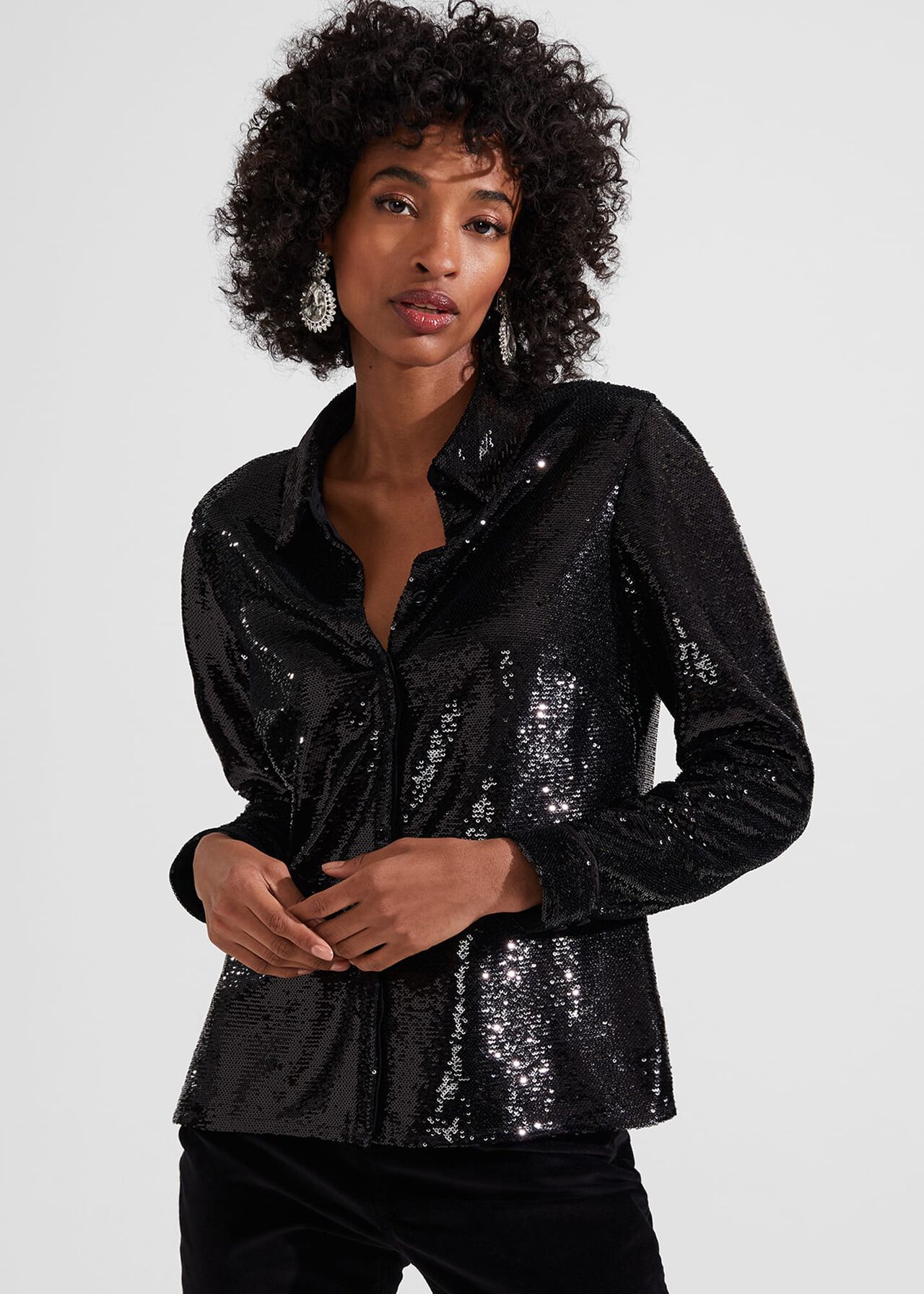 Greta Sequin Shirt, Black, hi-res