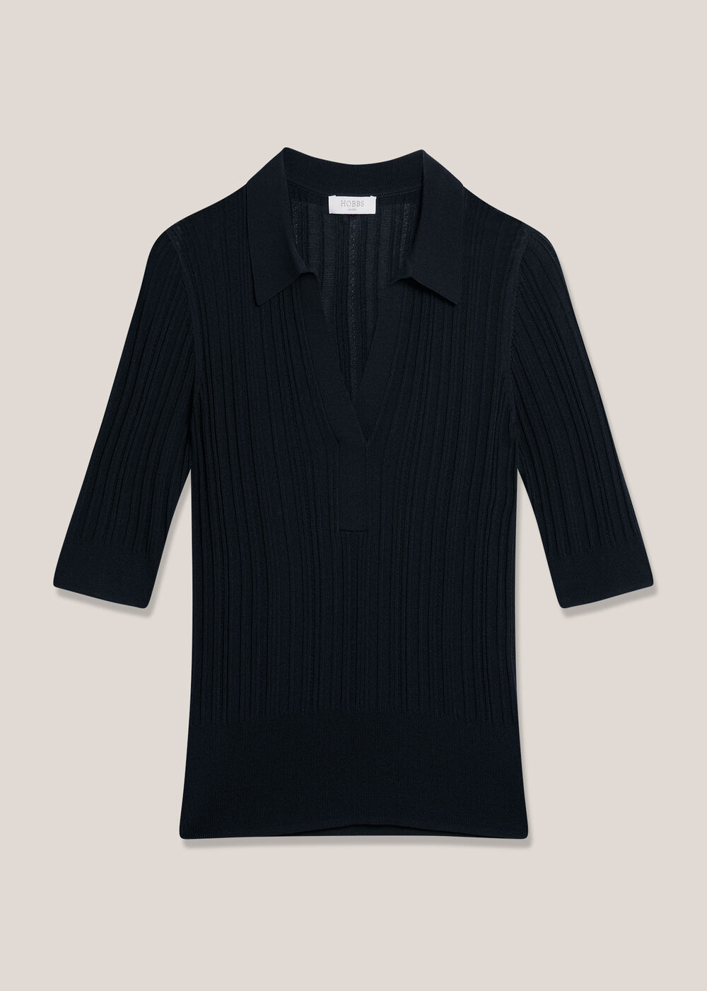 Blair Pointelle Knitted Polo Top, Hobbs Navy, hi-res