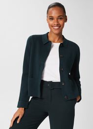Dawn Cotton Wool Knitted Jacket, Dark Pine, hi-res