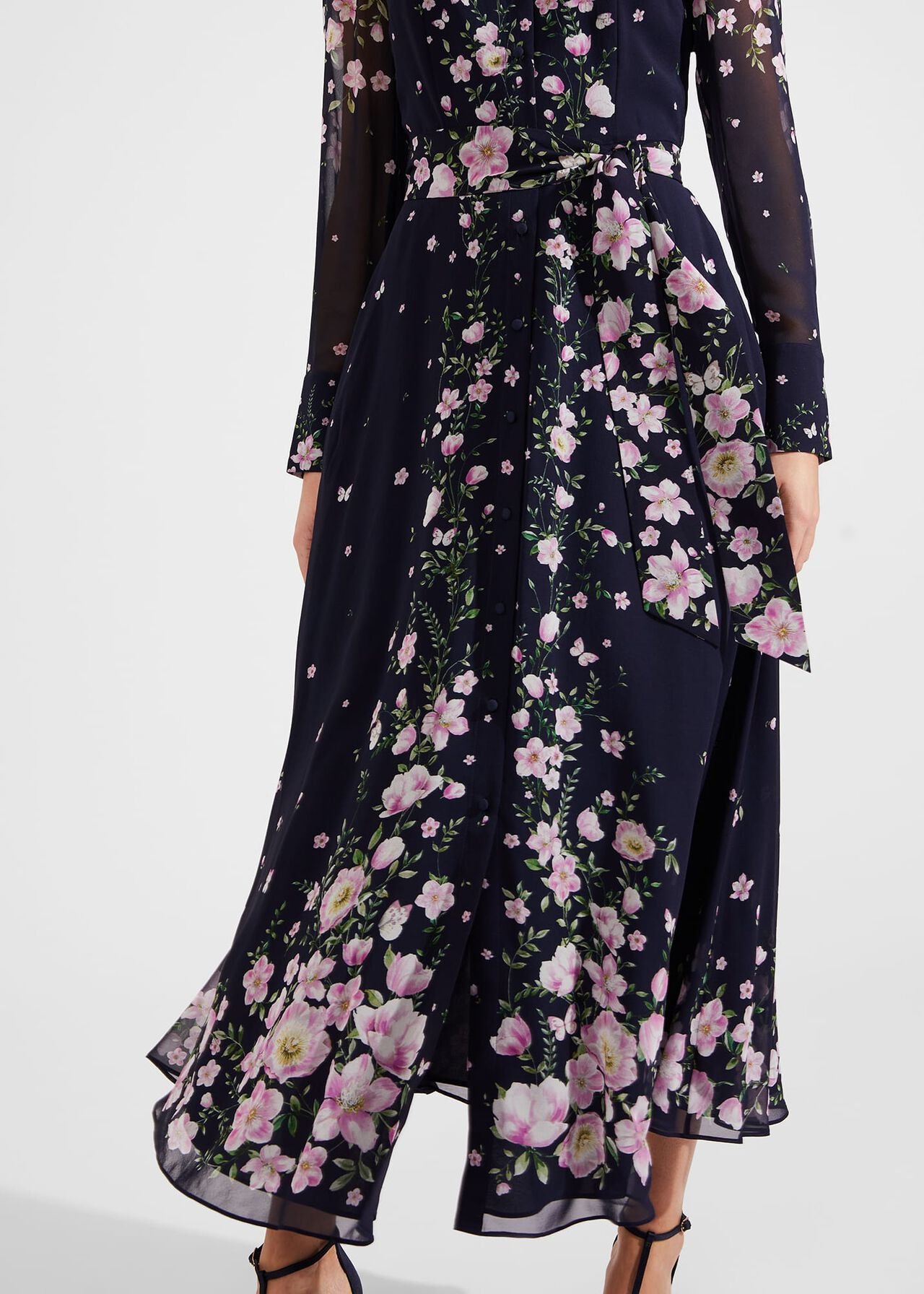 Petite Juliet Floral Silk Dress, Navy Multi, hi-res