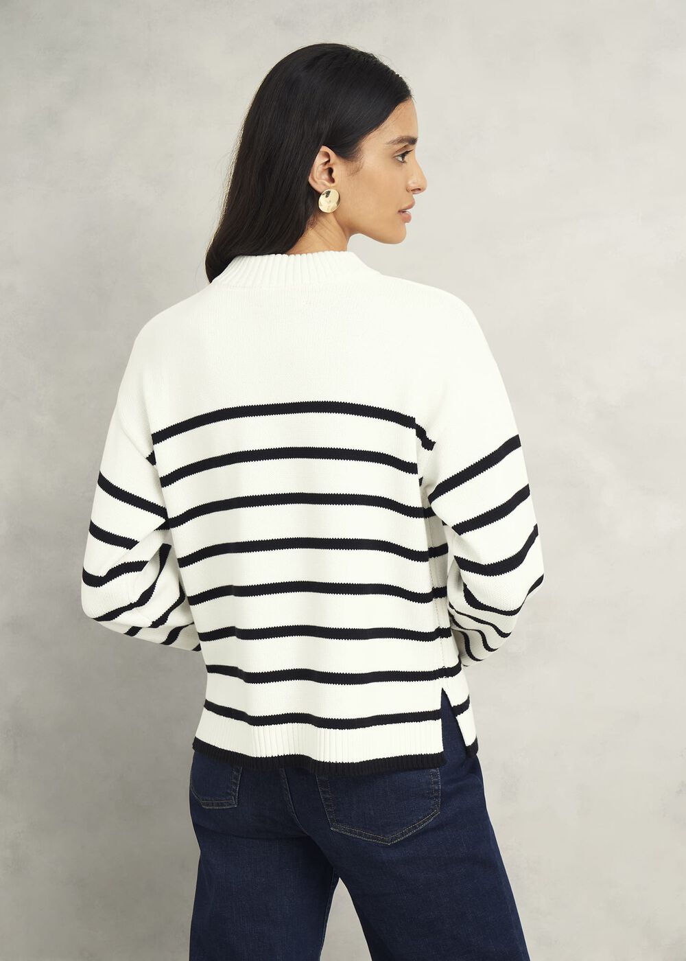 Eastnor Cotton Stripe Jumper, Ivory Black, hi-res