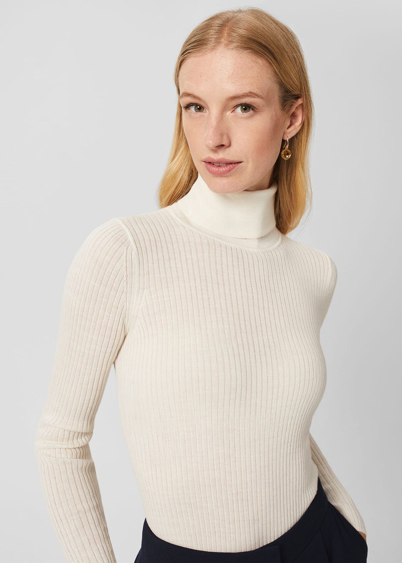 Ruby Merino Wool Roll Neck Sweater, Ivory, hi-res