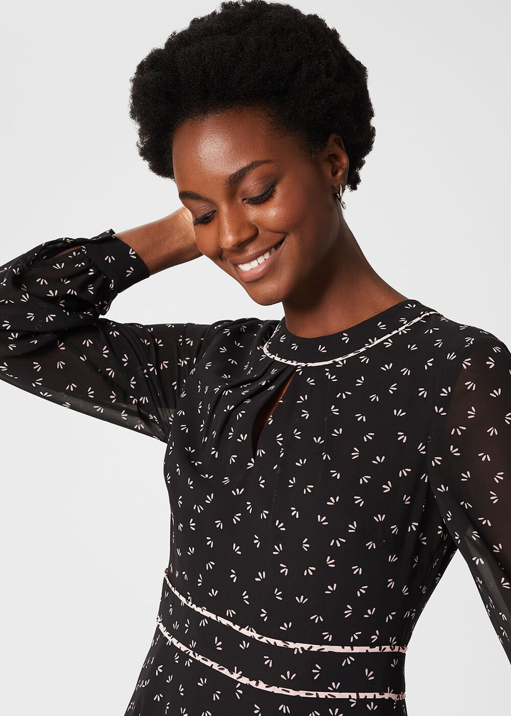 Heidi Printed Midi Dress, Black Pink, hi-res