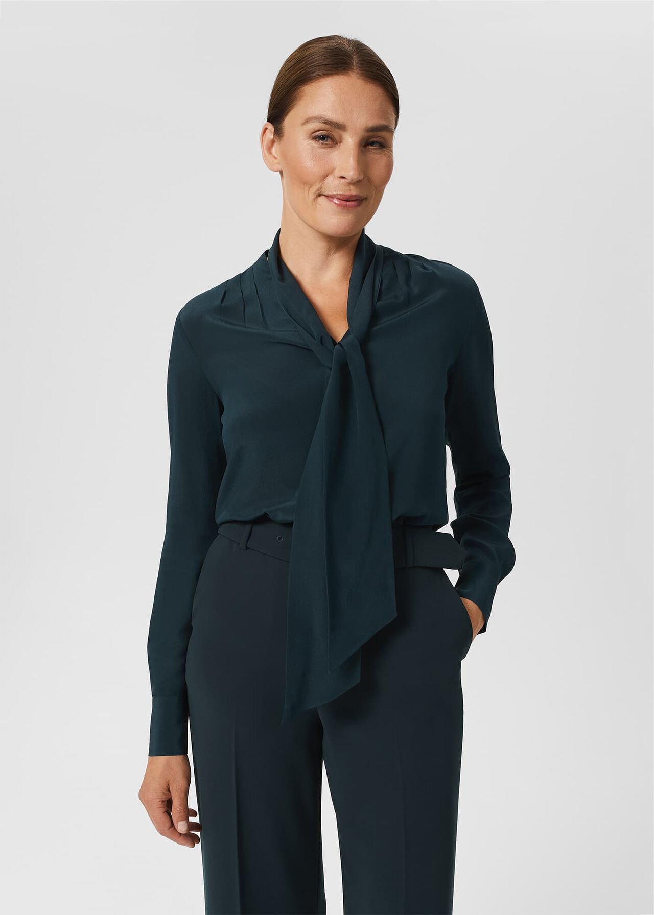 Macey Silk Blouse, Deep Pine Green, hi-res