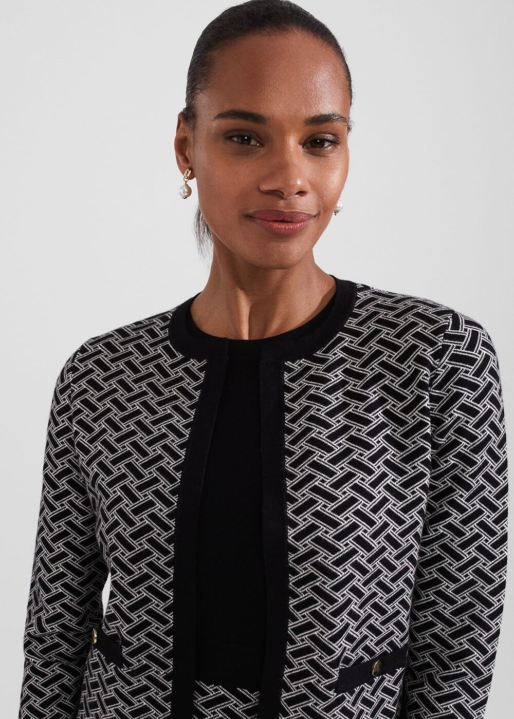 Perrie Knitted Jacket, Black Ivory, hi-res