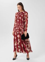 Rosabelle Silk Floral Dress, Burgundy Multi, hi-res