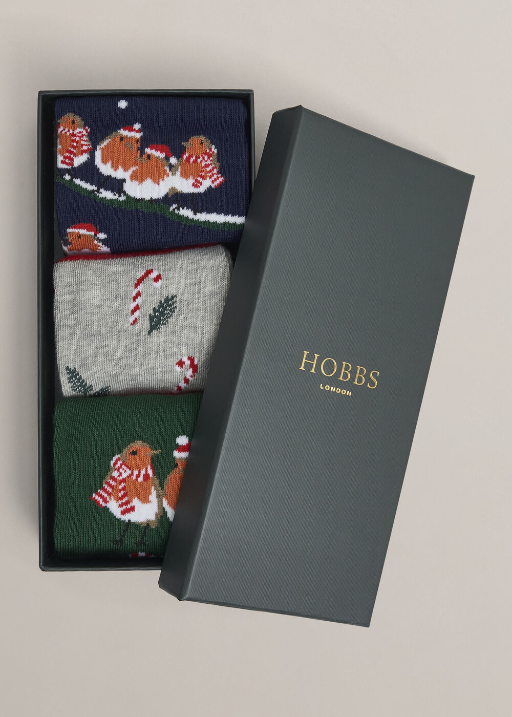 Festive Robin Sock Set, Red Multi, hi-res