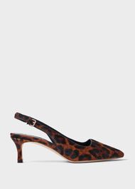Kiera Animal Kitten Heel Slingback Court Shoes, Leopard, hi-res