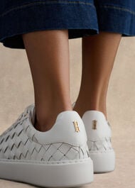 Ada Woven Leather Trainers, White, hi-res
