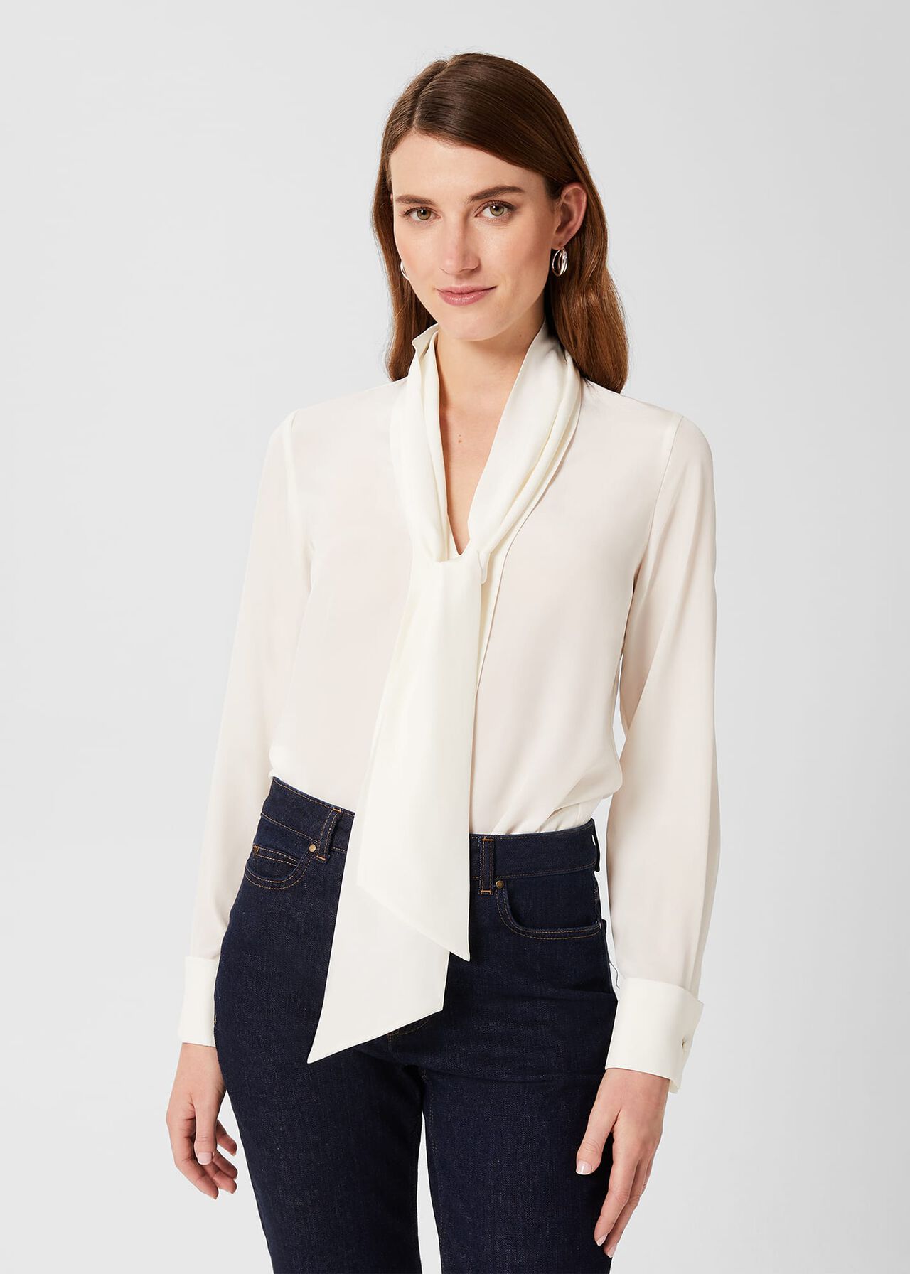 Pearl Silk Blouse, Ivory, hi-res