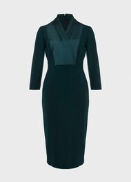 Alisa  3/4 Sleeve A-Line Dress , Dark Green, hi-res