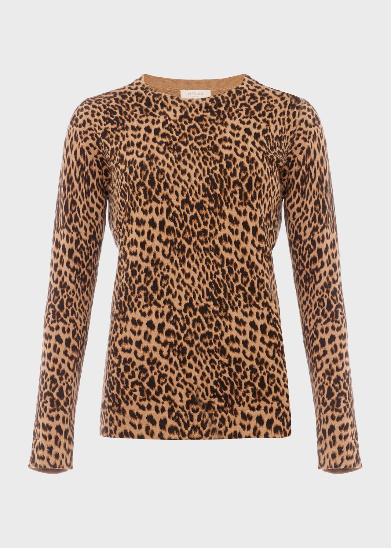 Pamela Cotton Animal Print Jumper, Camel Black, hi-res