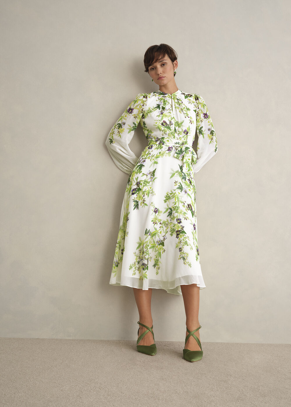 Petite Pia Silk Floral Dress, Ivory Multi, hi-res