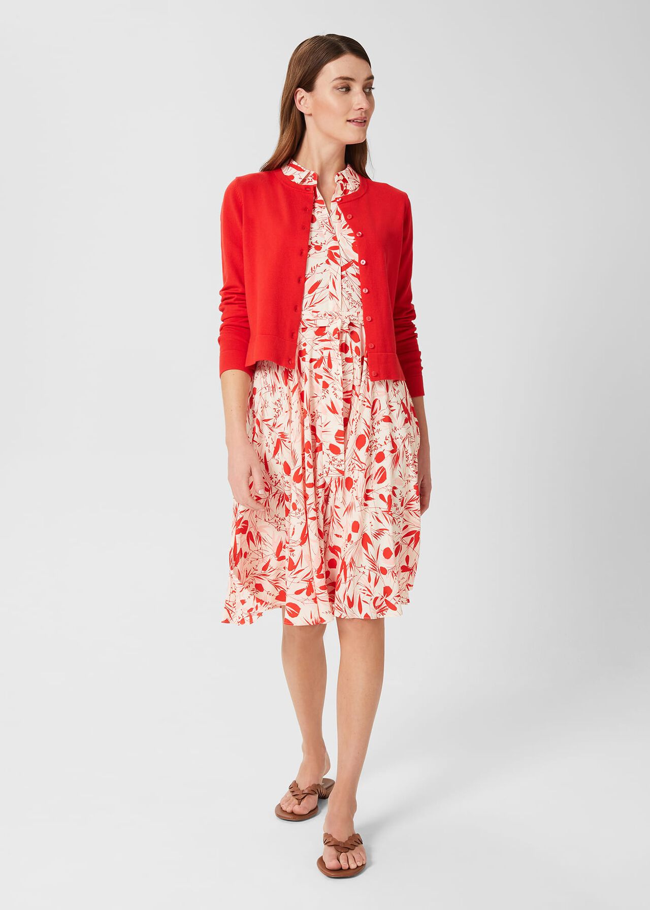 Michelle Cotton Cardigan, Coral Red, hi-res
