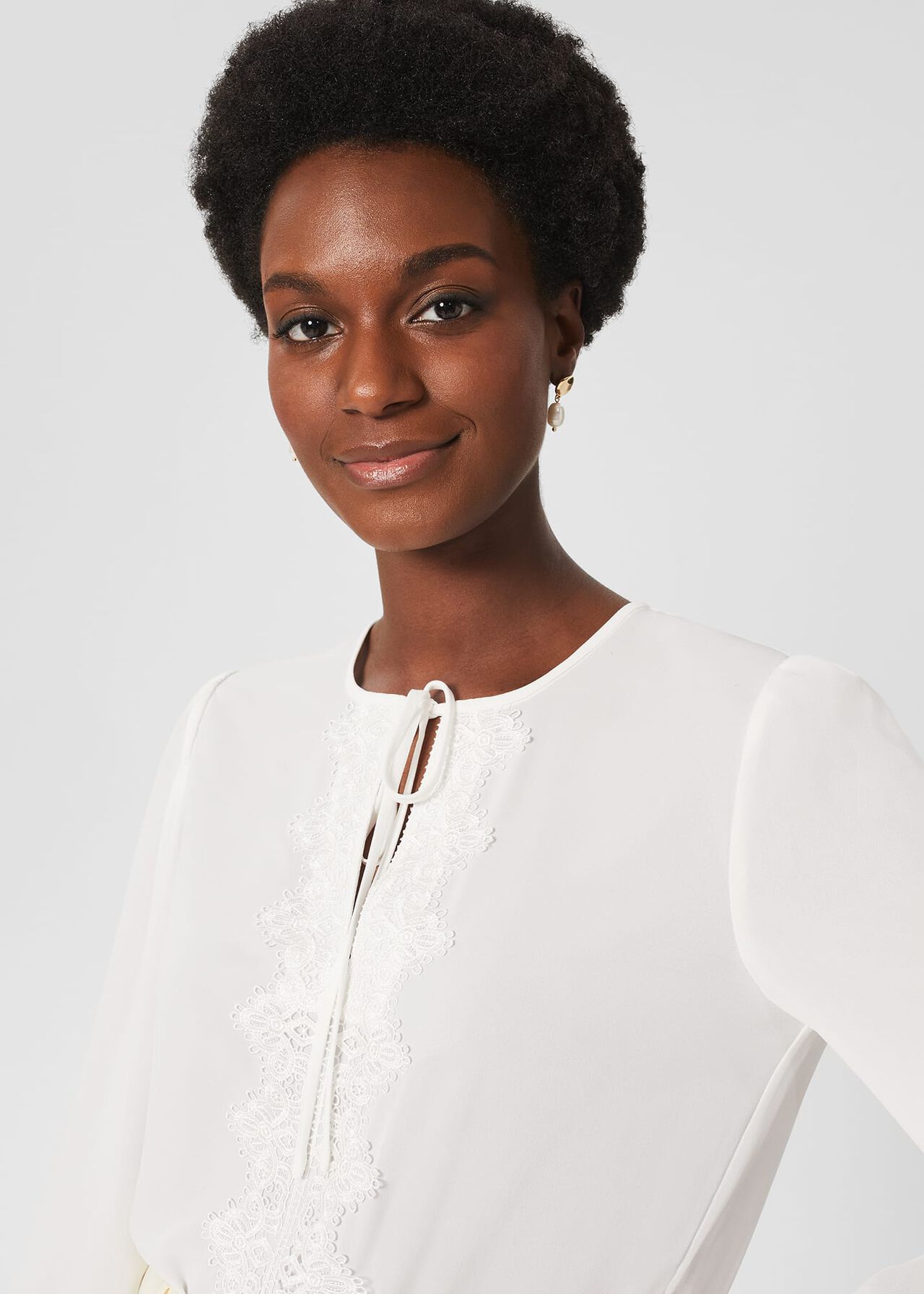 Leena Lace Trim Blouse, Ivory, hi-res