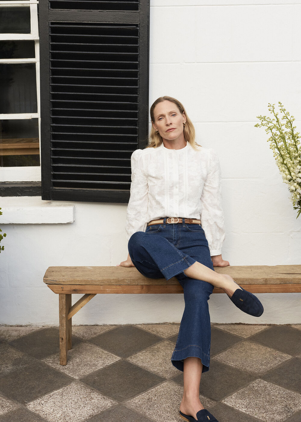 Fallon Cotton Embroidery Blouse, White, hi-res