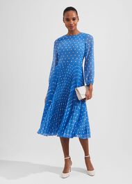 Petite Selena Fit And Flare Dress, Blue Ivory, hi-res