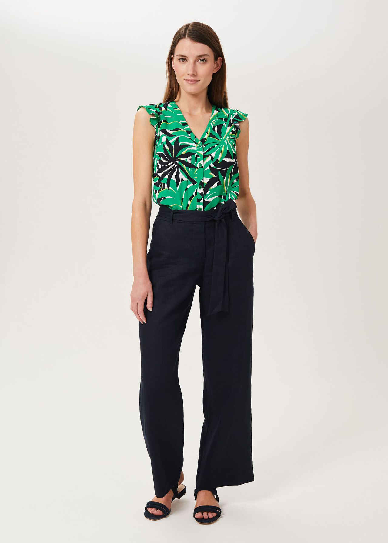 Jacqui Linen Pants, Navy, hi-res