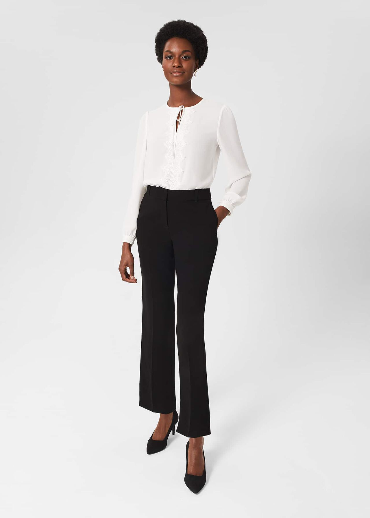Leena Lace Trim Blouse, Ivory, hi-res