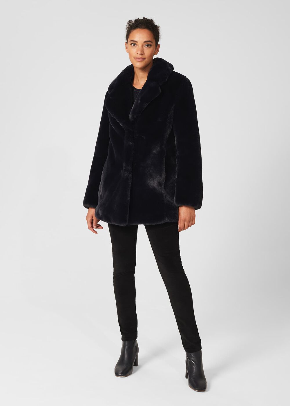 Briony Faux Fur Coat, Navy Blue, hi-res