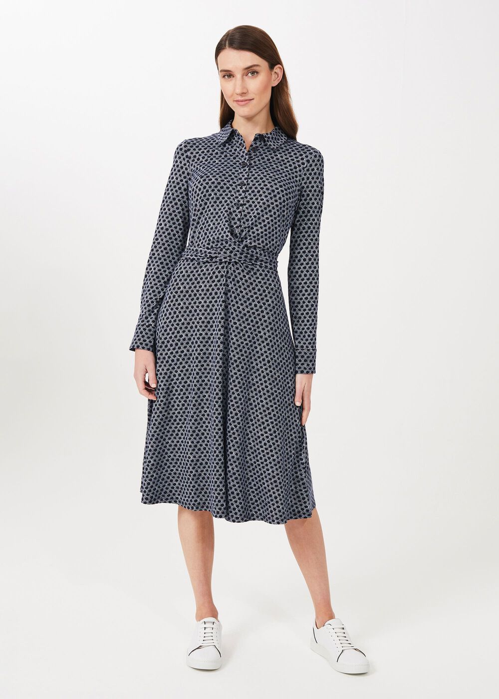 Aretha Jersey Printed Dress, Navy Ivory, hi-res