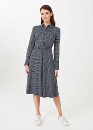 Aretha Jersey Printed Dress, Navy Ivory, hi-res