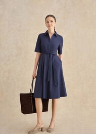 Brigitta Cotton Sateen Dress, Midnight Navy, hi-res