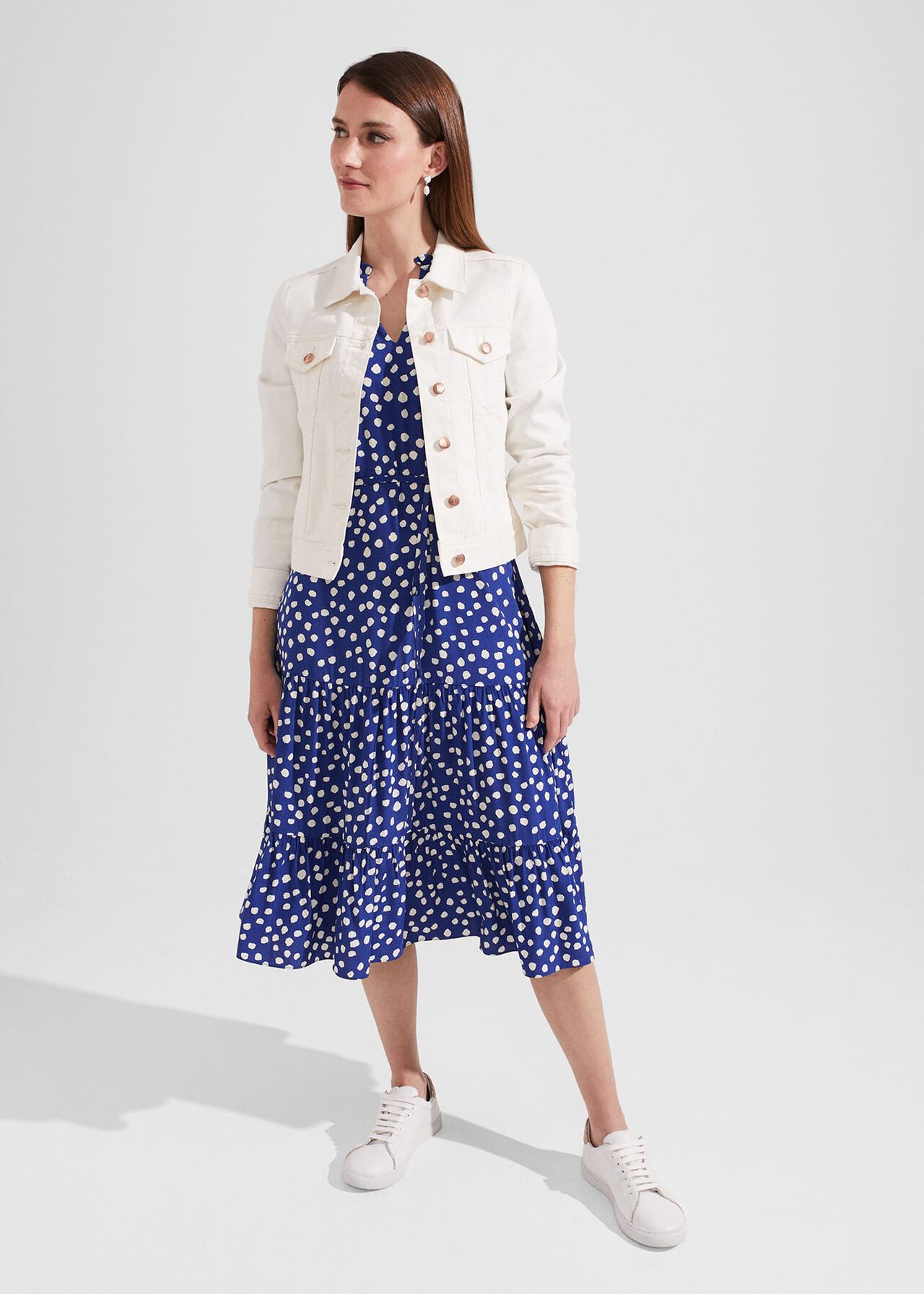 Petite Adela Spot A-Line Dress, Deep Blue Cream, hi-res