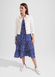 Petite Adela Spot A-Line Dress, Deep Blue Cream, hi-res