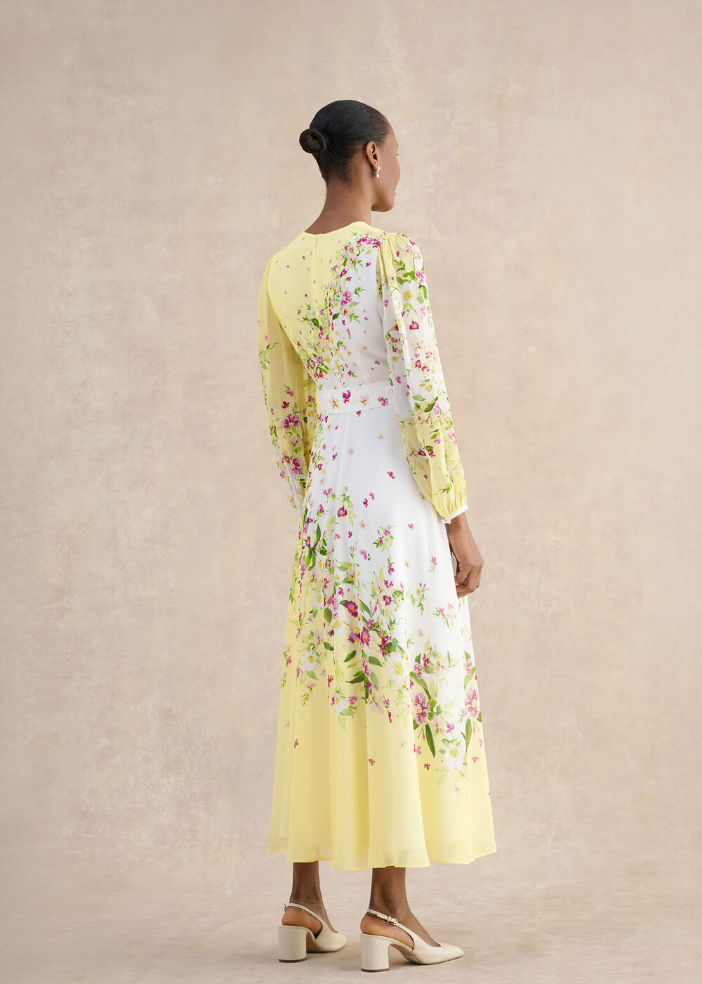 Petite Ariel Floral Silk Dress, Yellow Multi, hi-res