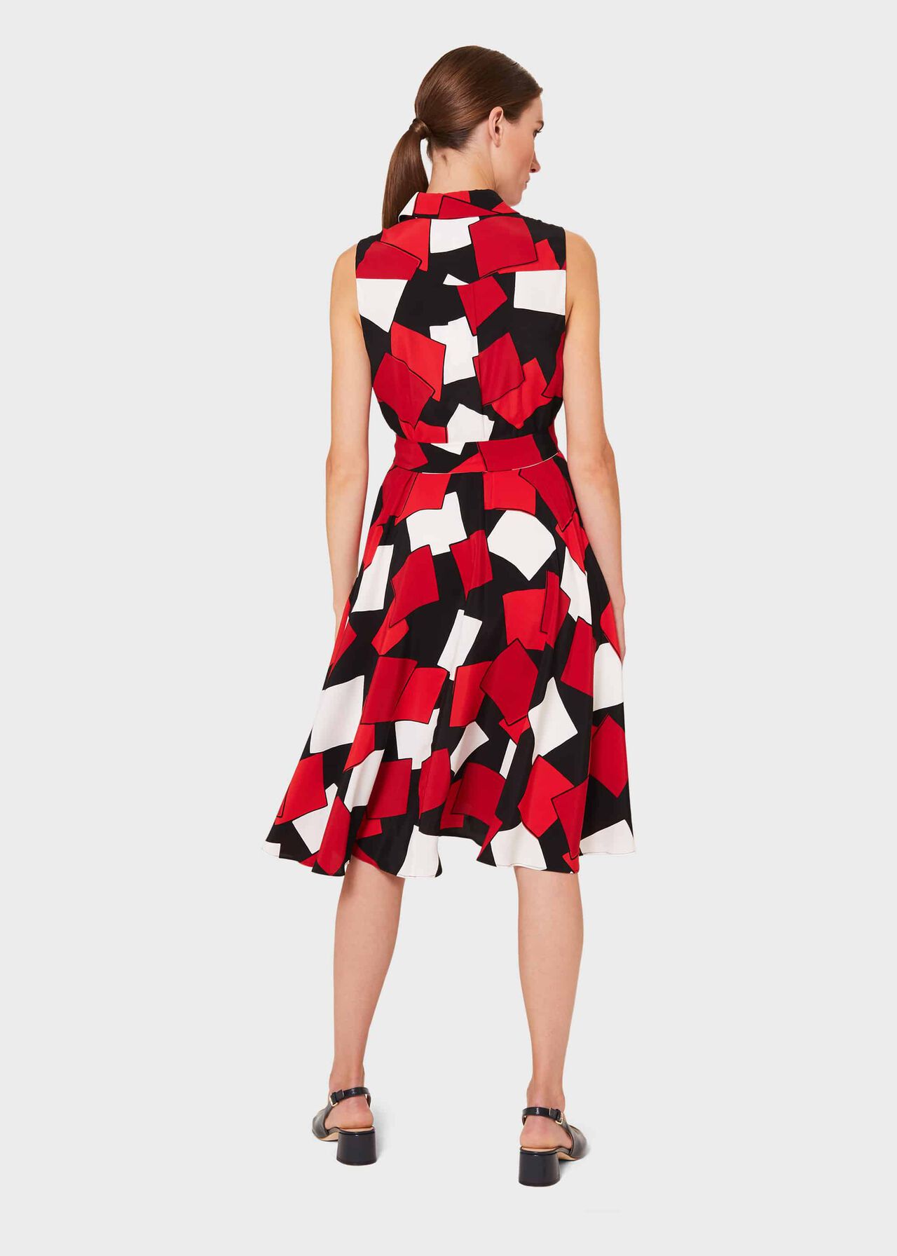 Belinda Geometric Fit And Flare Dress, Red Multi, hi-res