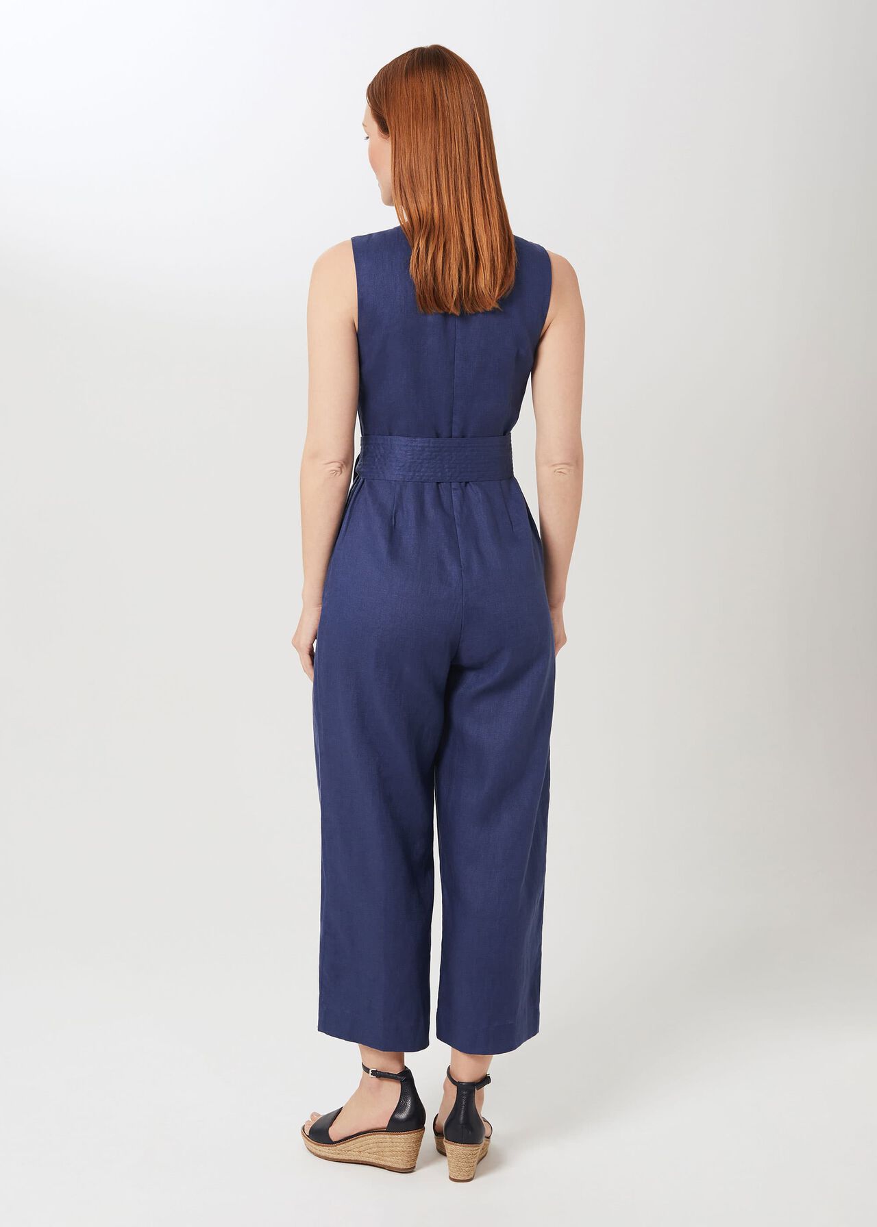 Gabbie Linen Cropped Jumpsuit, French Navy, hi-res