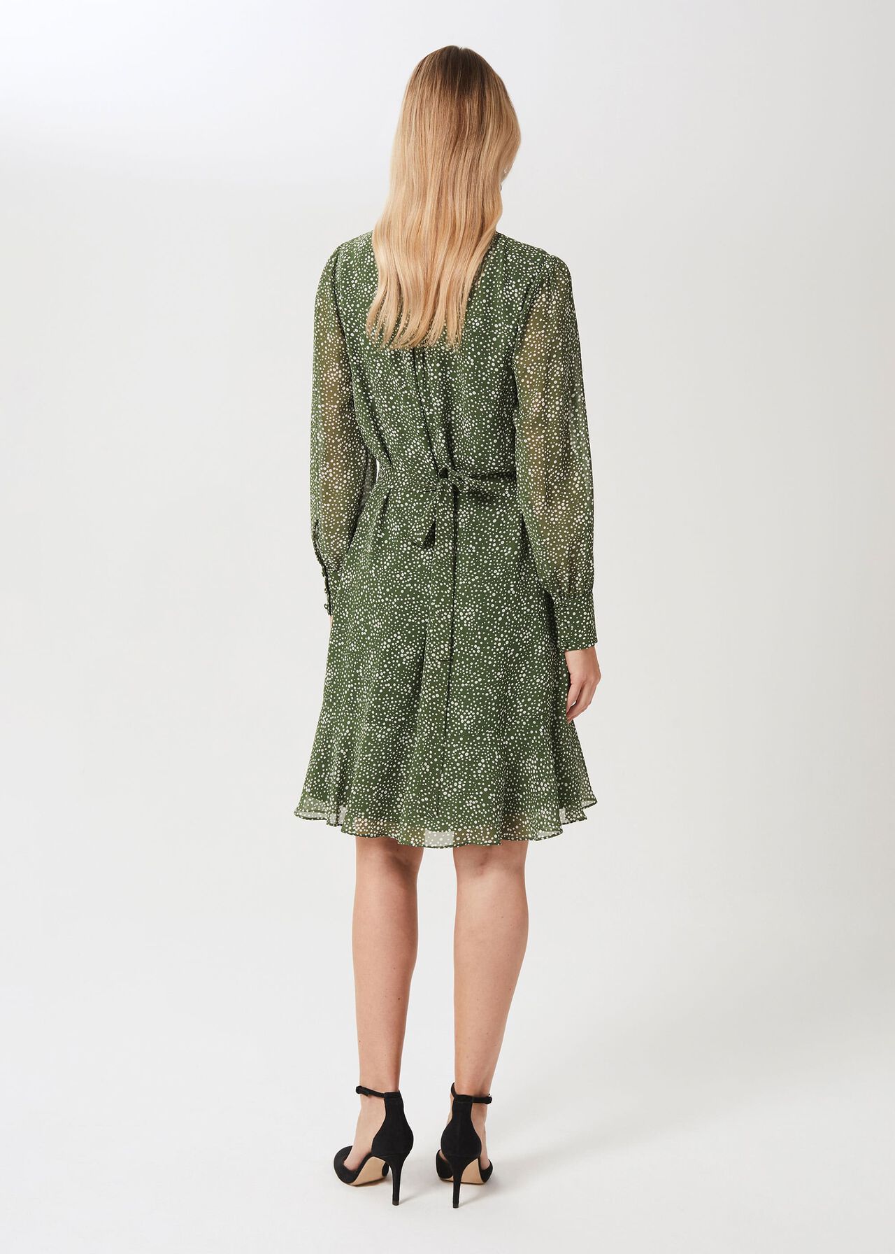 Frances Spot Belted Dress, Fern Green, hi-res